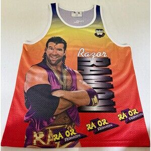 Chalk Line WWF Razor Ramon Mesh Shirt, Size M, Orange Purple Yellow White